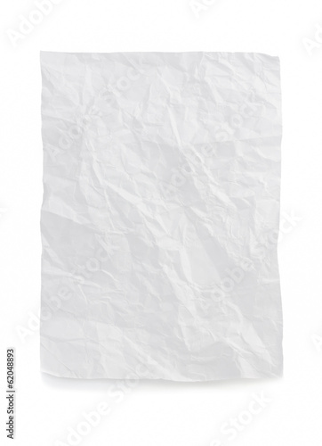 wrinkled note paper on white