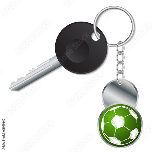 Black key with metallic soccer ball keyholder