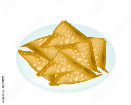 Deep Fried Wonton in A White Plate