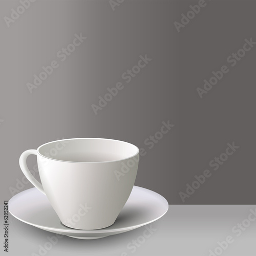 on gray background, white cups and saucers