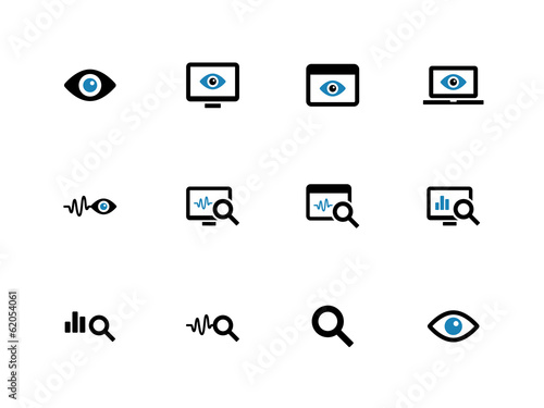 Monitoring duotone icons on white background.