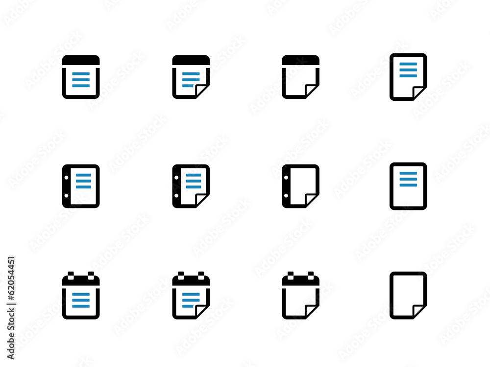 Notepad and sticky note duotone icon set.
