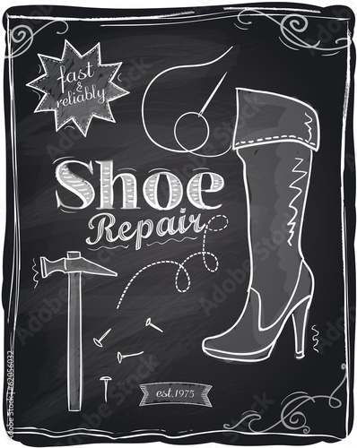 Shoe repair chalkboard.