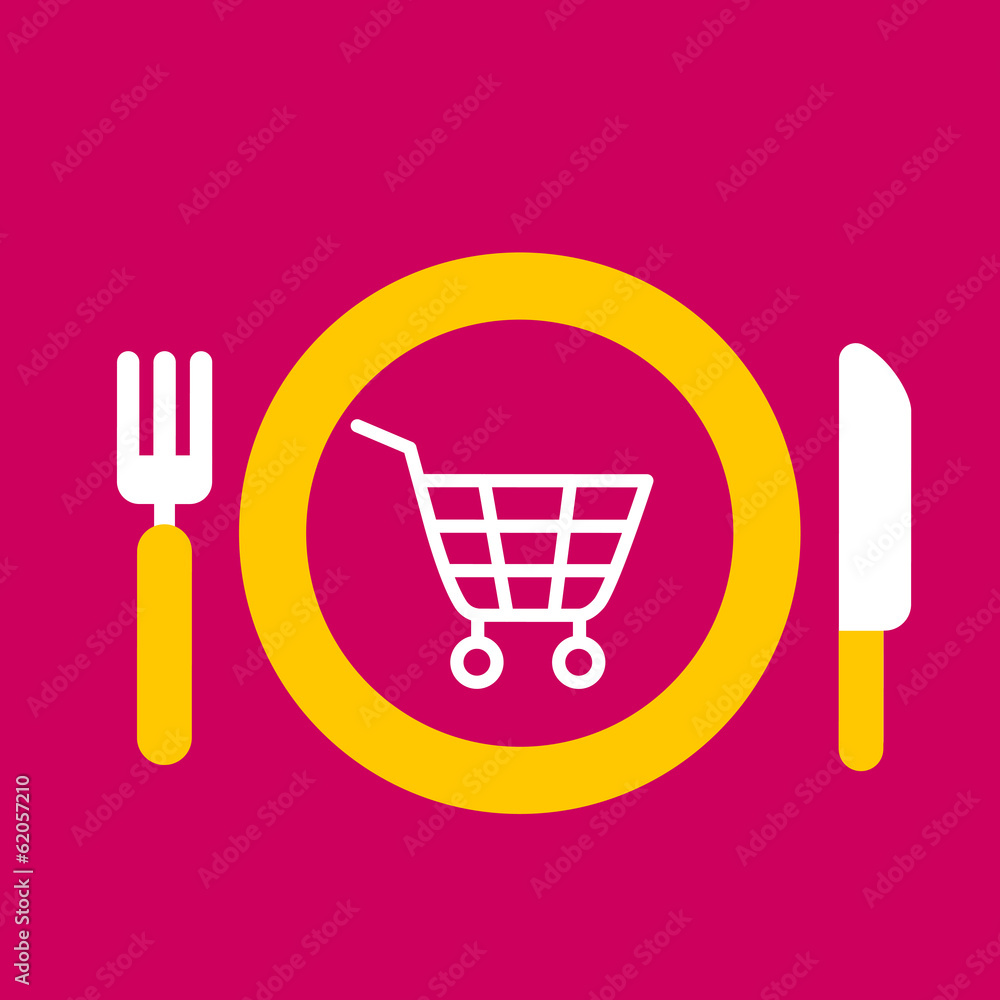 plate with knife and fork with an icon of shopping cart plate with knife and fork with an icon of shopping cart
