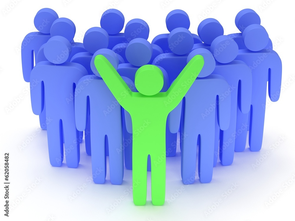Obraz premium Group of stylized blue people with teamleader