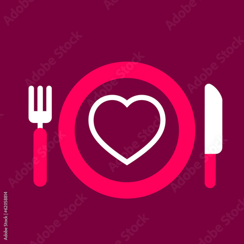 plate with knife and fork with an icon of  Heart