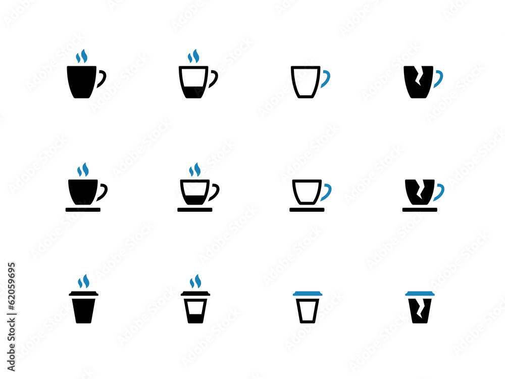 Tea mug and Coffee cup duotone icons. Tea mug and Coffee cup duotone icons.