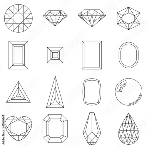 Set of jewelry shapes, different cuts of gem stones