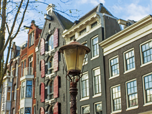 Canvastavla Amsterdam, Holland  . Typical architectural detail of old houses