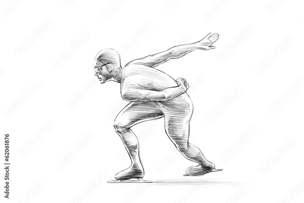 Hand-drawn Sketch Pencil Illustration of a Short Track Speed Ska Hand-drawn Sketch Pencil Illustration of a Short Track Speed Ska