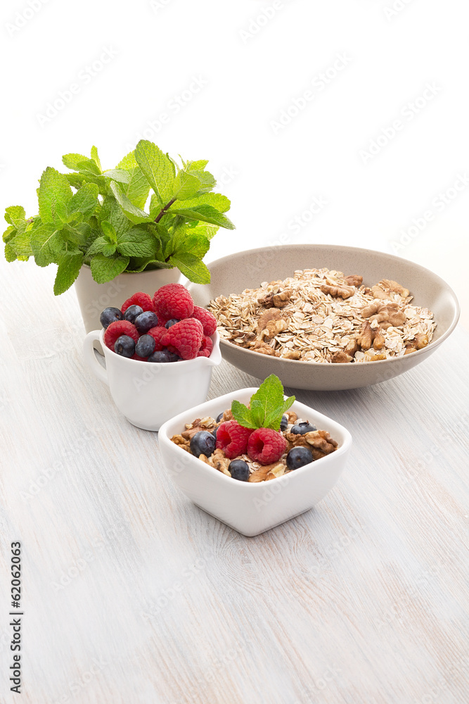 Breakfast of muesli and berries Breakfast of muesli and berries