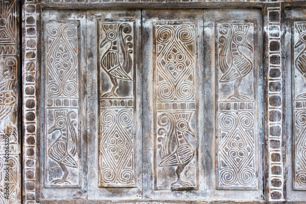 Carved wooden background with asian motives