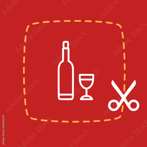 scissors cut sticker with a bottle and glass