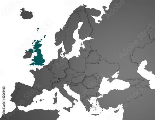 3D Europakarte grau   wei  -  t  rkis Gro  britannien