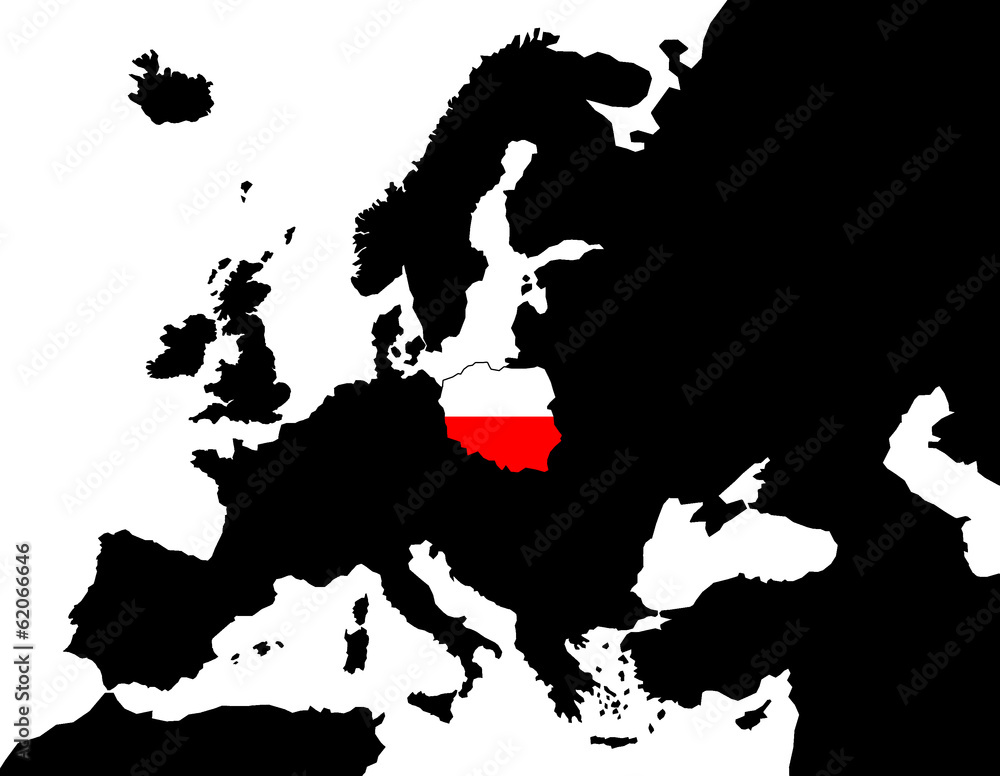 Obraz premium 2D Europakarte schwarz/ weiß mit Polen Flagge