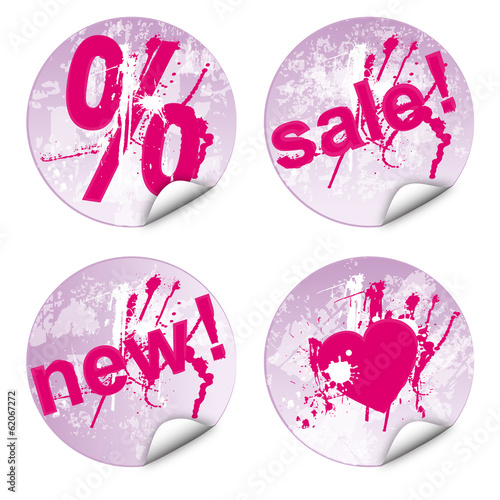 Button set,sale,new,heart,pink,vector,free,grunge