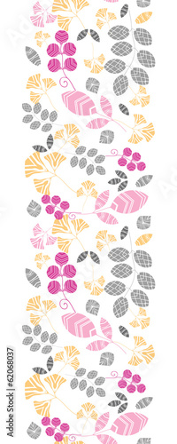 Vector abstract pink, yellow and gray leaves vertical seamless