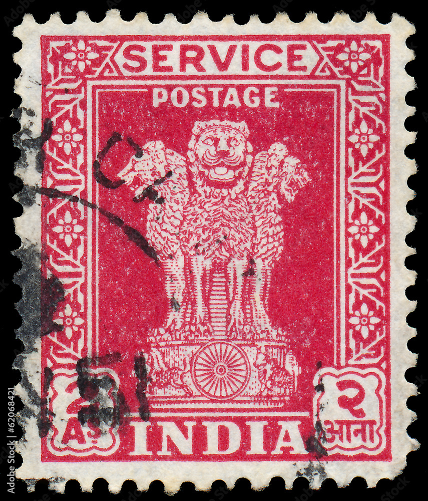 INDIA - CIRCA 1950: A stamp printed in India, shows Lion Capital