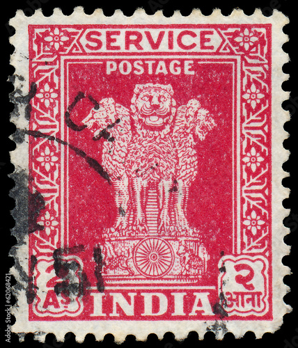 Obraz na płótnie INDIA - CIRCA 1950: A stamp printed in India, shows Lion Capital w salonie