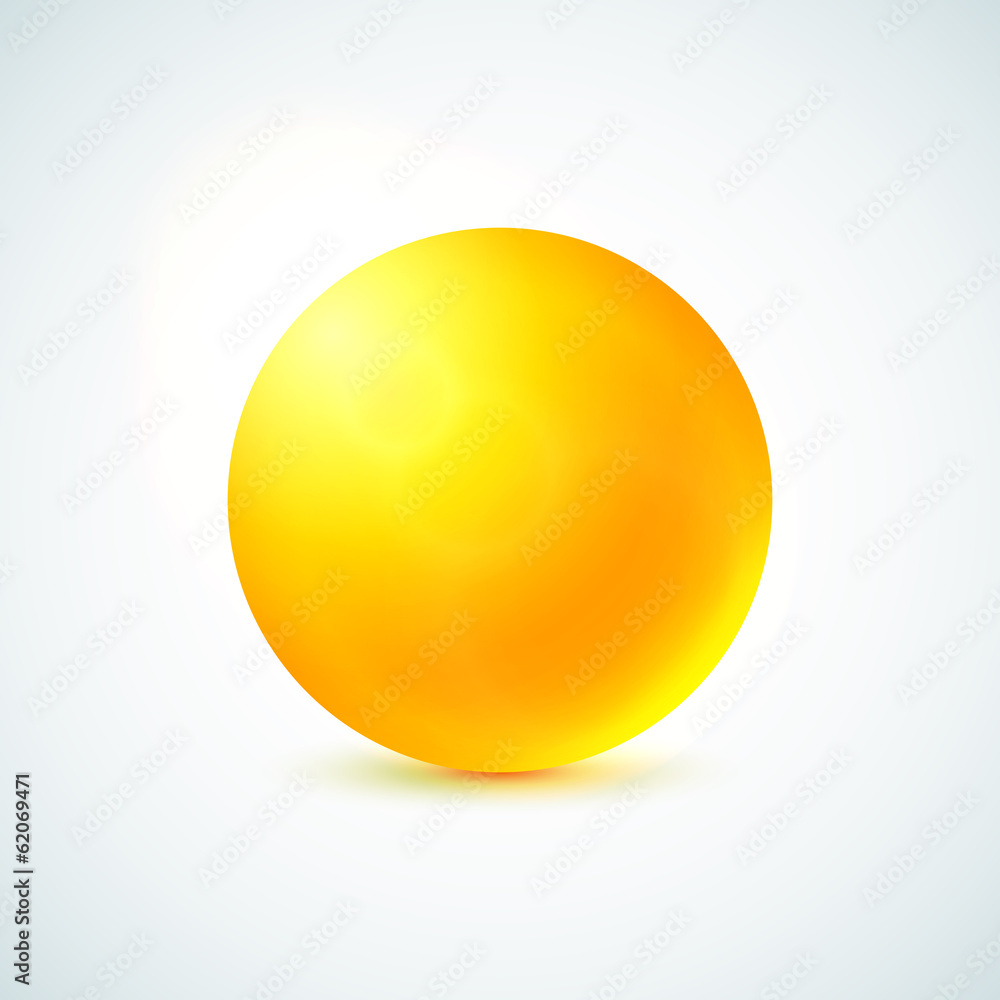 Yellow glossy sphere isolated on white