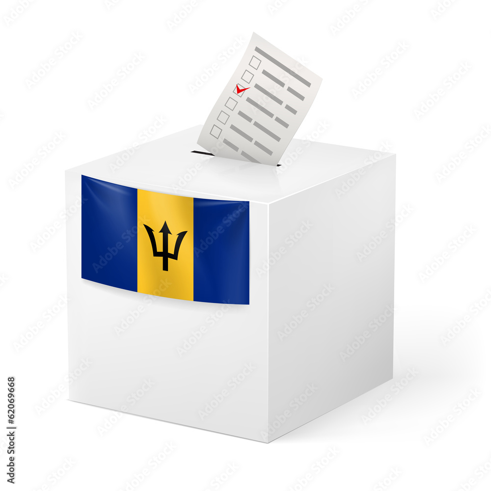 Ballot box with voting paper. Barbados Ballot box with voting paper. Barbados