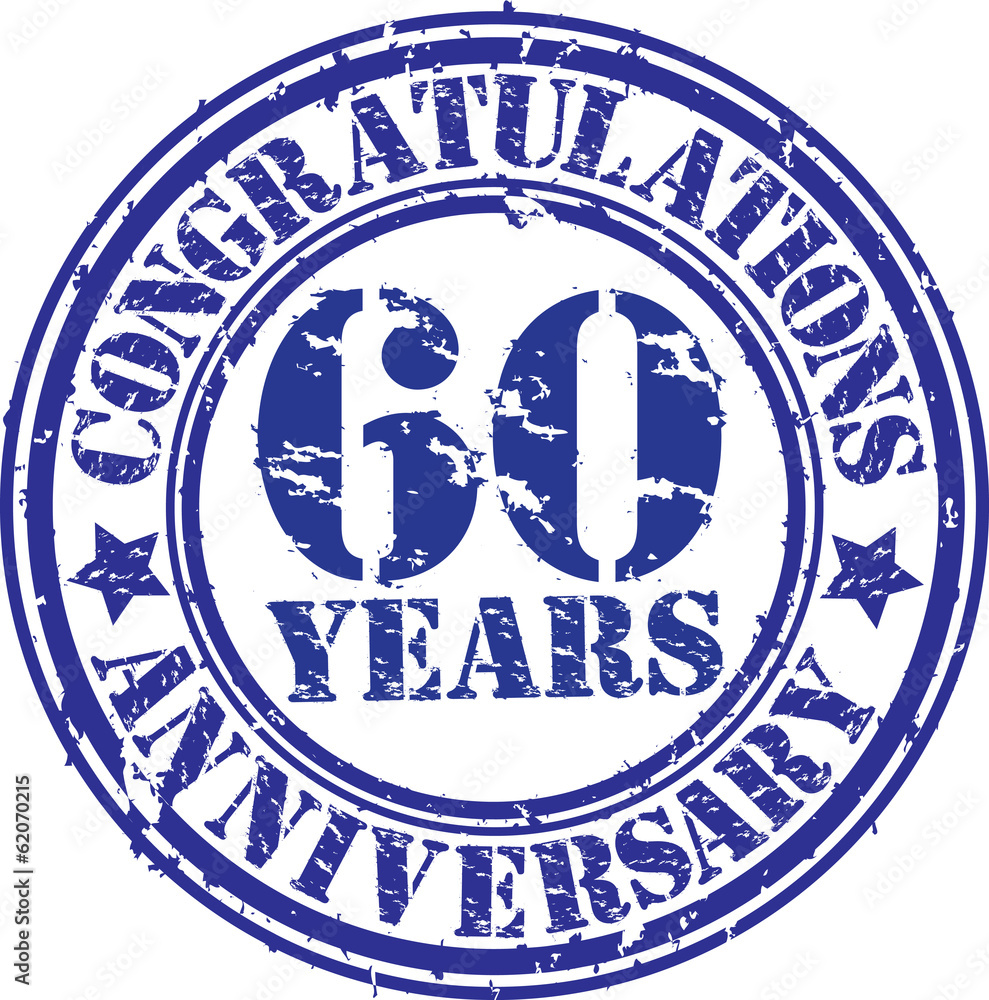 Obraz premium Cogratulations 60 years anniversary grunge rubber stamp, vector