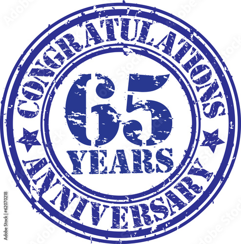 Cogratulations 65 years anniversary grunge rubber stamp, vector