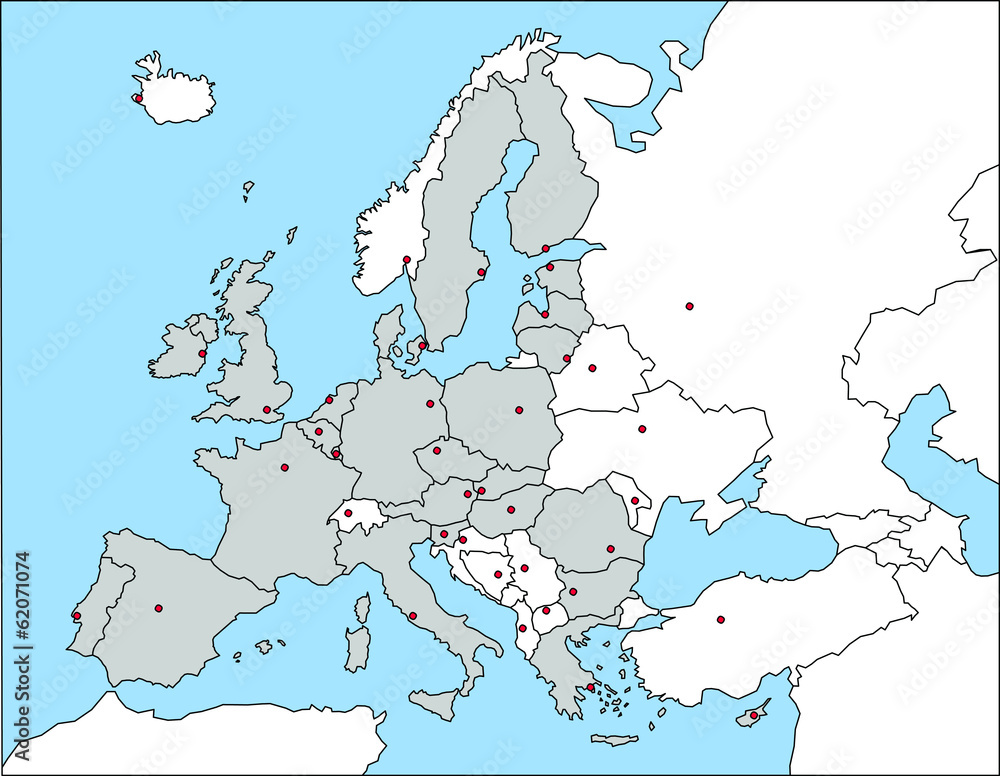 Europakarte mit Hauptstädten und EU-Staatenmarkierung Stock
