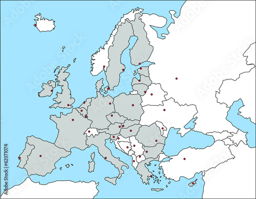 Europakarte mit Hauptstädten und EU-Staatenmarkierung