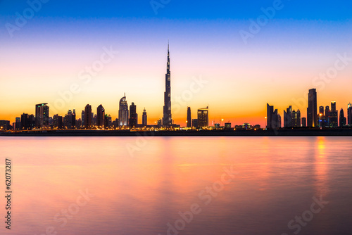 Dubai skyline at dusk  UAE.