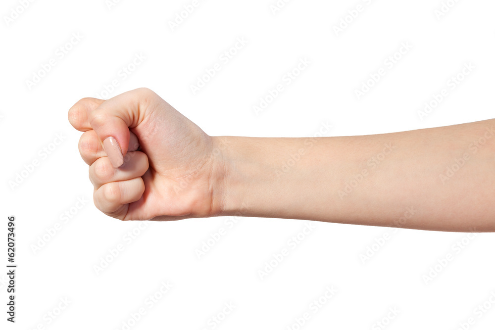 Female hand with a clenched fist isolated Female hand with a clenched fist isolated