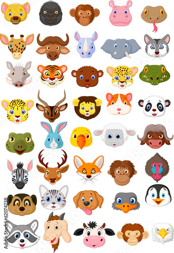 Fototapeta Naklejka Na Ścianę i Meble -  Cartoon animal head collection set