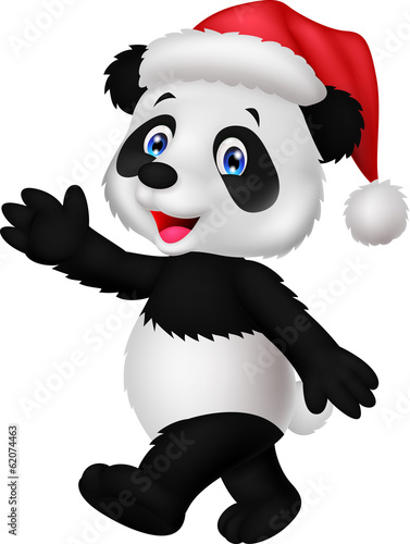 Fototapeta Naklejka Na Ścianę i Meble -  Panda wearing red hat waving hand