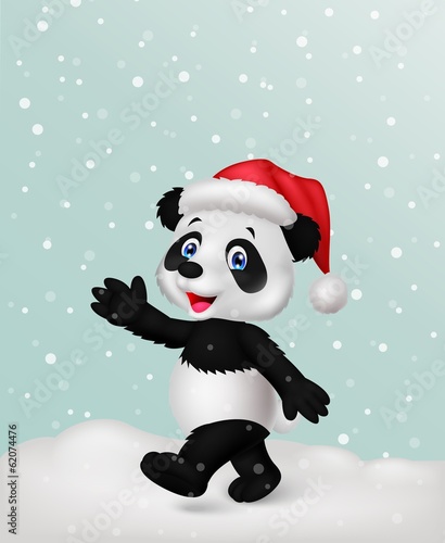 Fototapeta Naklejka Na Ścianę i Meble -  Panda wearing red hat waving hand