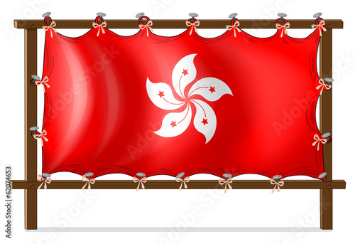 A wooden frame with the flag of Hongkong