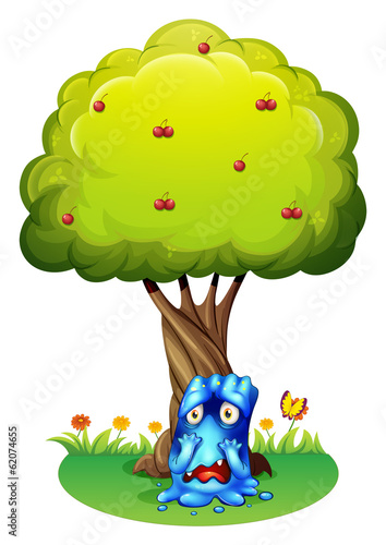 A sad monster under the cherry tree