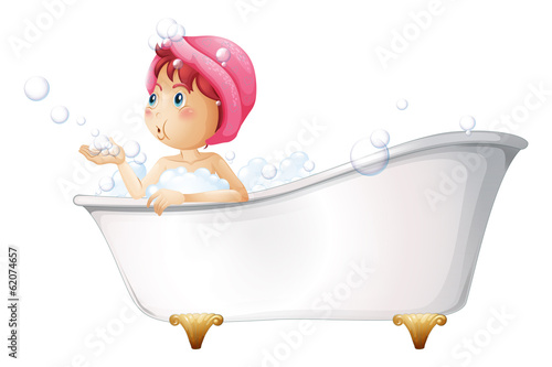 A young lady at the bathtub