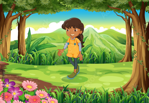 A tan girl at the forest
