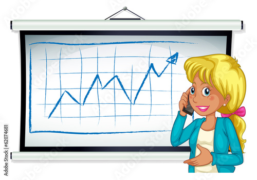 A girl using her cellular phone in front of the bulletin board