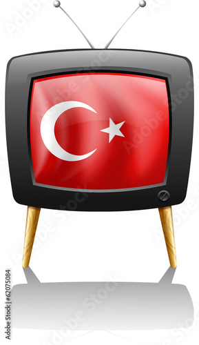 A television wit the flag of Turkey