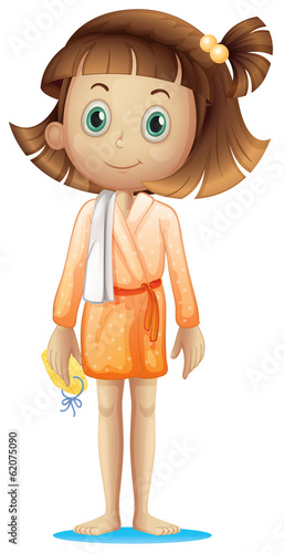 A young woman wearing a bathrobe