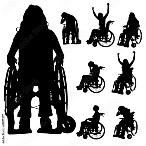 Vector silhouettes of people in a wheelchair.