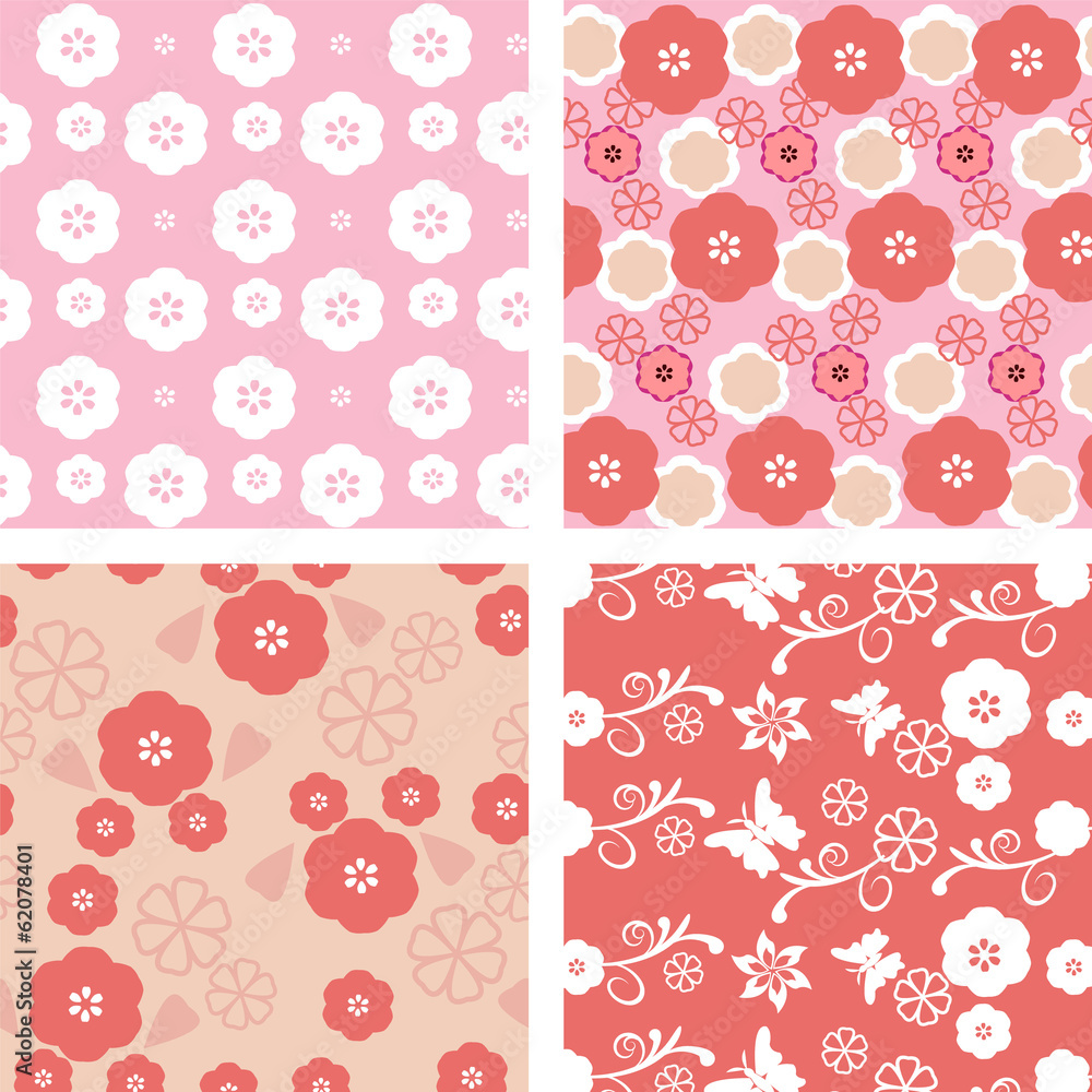 set floral pattern blossom cherry