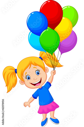 Young girl flying with balloon © tigatelu