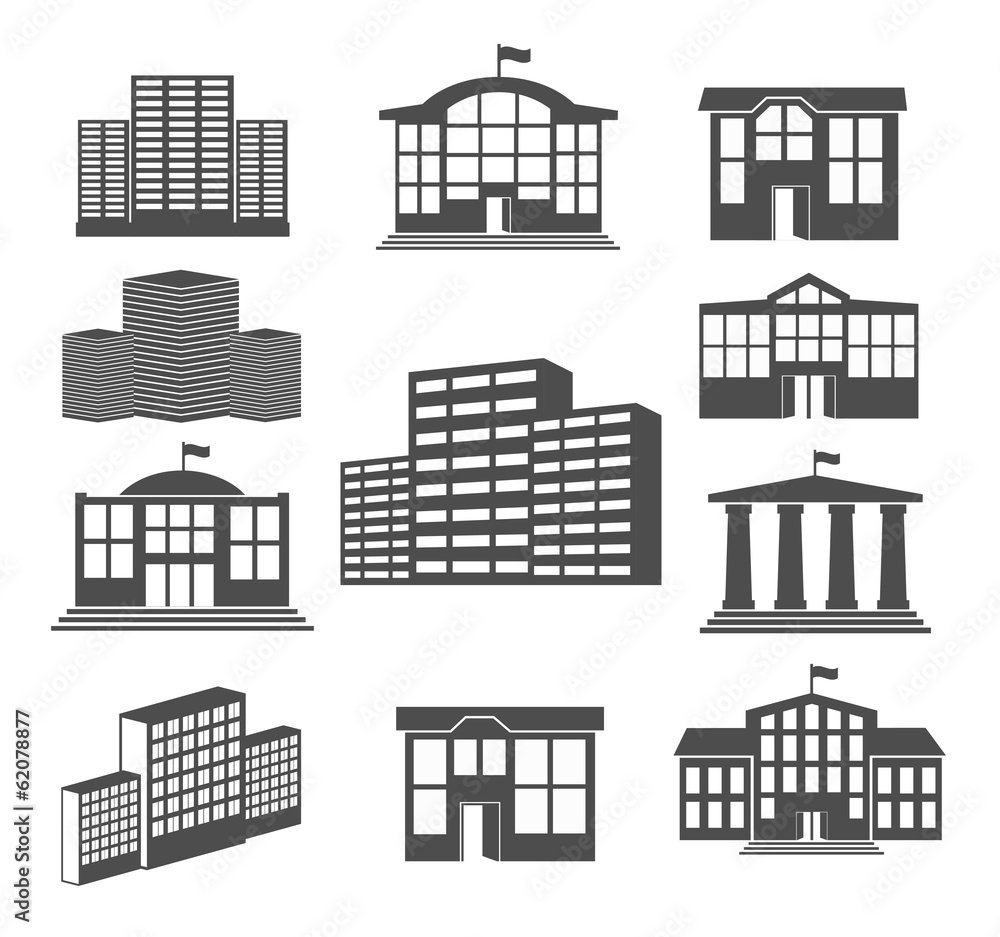 House icon set. Business buildings