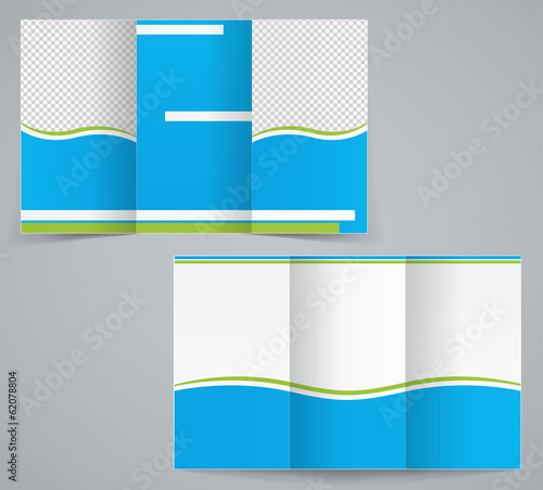 Tri-fold business brochure template, vector blue design flyer
