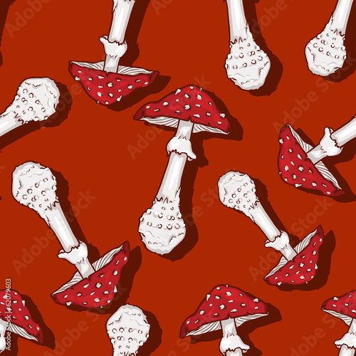 Vector Seamless Pattern of Amanita Muscaria