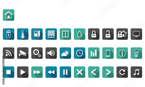 home automation, smart home long shadow icon set