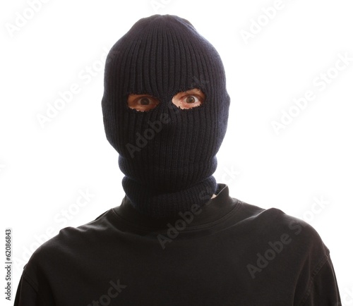 Canvastavla Bandit in black mask isolated on white