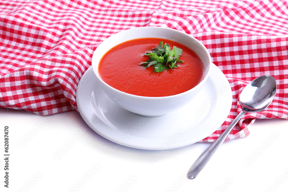Tasty tomato soup, isolated on white Tasty tomato soup, isolated on white